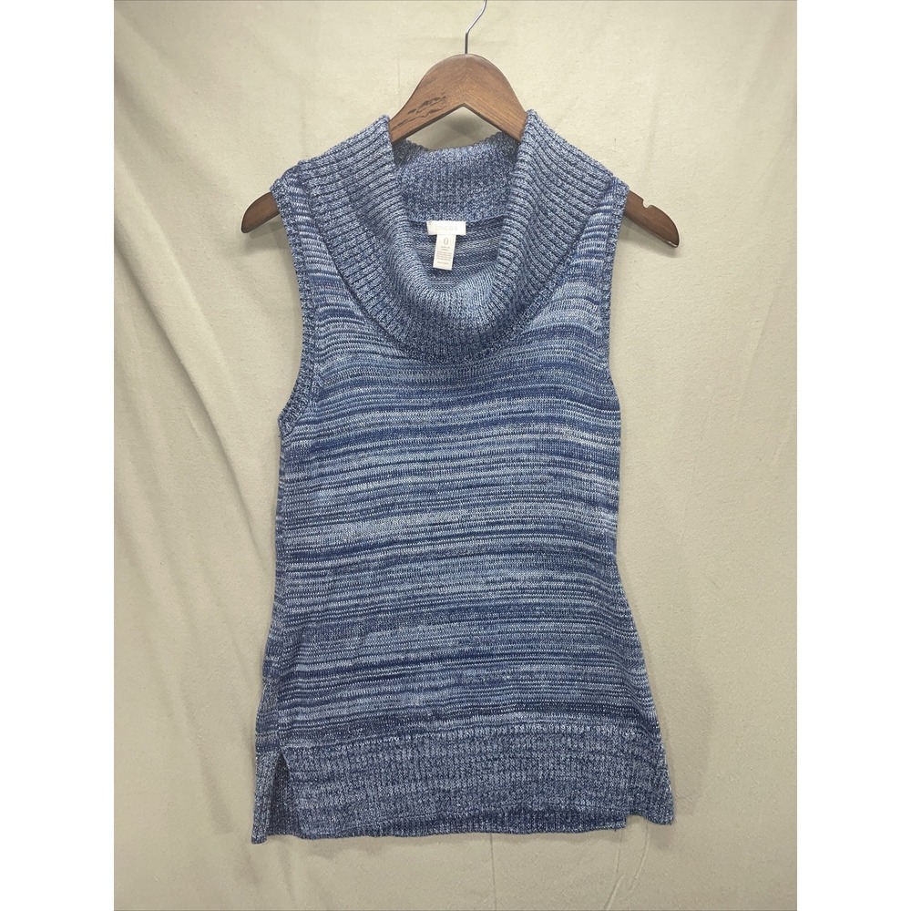 Chico's Textured Mix Tank Sweater Sleeveless Blue Metallic Stripes - Chicos 0